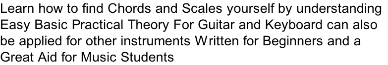 Learn how to find Chords and Scales yourself by understanding
Easy Basic Practical Theory For Guitar and Keyboard can also
be applied for other instruments Written for Beginners and a
Great Aid for Music Students
